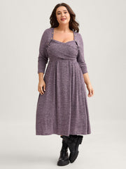 Heart Neckline Button Detailing Crossover Fit Dress