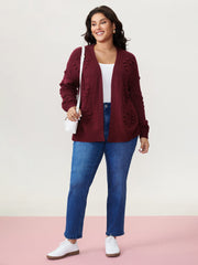 Heart Textured Lantern Sleeve Knit Cardigan