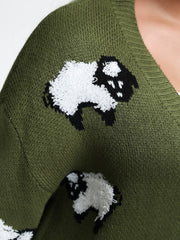 Flocked Lamb Curvy Hem Jacquard-Knit Cardigan