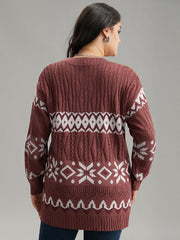 Bandana Print Eyelet Metal Button Fly Cardigan