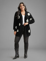 Snowflakes Embroidered Open Cardigan