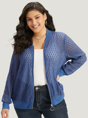 Plain Lace Patchwork Zipper Cut Out Jacket