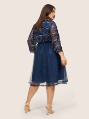 Sequin Tassels Plisse Patchwork Mesh Knee Dress