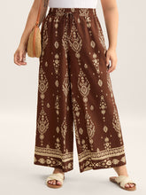 Boho Print Drawstring Wide-Leg Pants