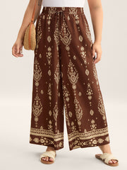Boho Print Drawstring Wide-Leg Pants