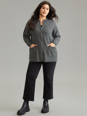 Anti-Pilling Zipper Fly Patched Pocket Cardigan