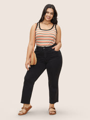 Stripes Print U Neck Contrast Trim Tank Top