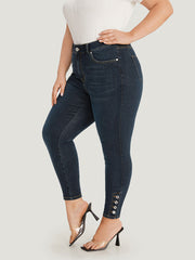 Plain Button Detail Pocket High Rise Jeans