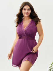 Satin Sheer Lace V-Neck Sleep Dress