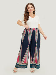 Geometric Print Pocket Wide Leg Pants