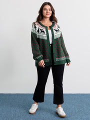 Fair-Isle Holiday Buttons Knit Cardigan