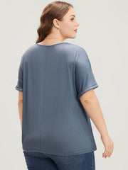 Plain Round Neck Rib Knit Tee