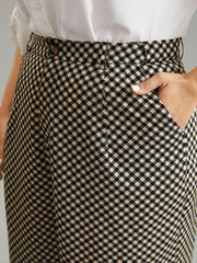 Gingham High Rise Elastic Waist Straight Leg Pants