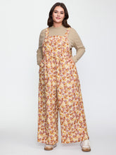 Floral Corduroy Adjustable Pockets Overall Jumpsuit