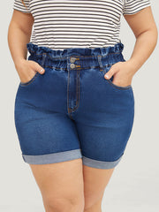 Very Stretchy High Rise Medium Wash Paperbag Waist Denim Shorts