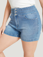 Very Stretchy Medium Wash Stitch Trim Denim Shorts