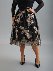 Sequin Floral Stretchy Waist Skirt