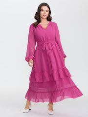 Ruffled Stretchy Waist-Tie Maxi Dress