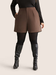 Solid Corduroy Plicated Detail Shorts