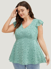 Solid Broderie Anglaise Ruffles Cap Sleeve Tank Top