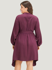 Halloween Plain Lantern Sleeve Belted Lace Up Asymmetrical Hem Dress
