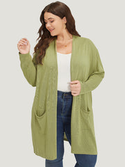 Solid Patched Pocket Open Front Tunic Cardigan