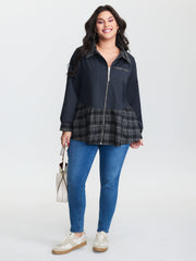 Checkered Zipper Front Pockets Jacket