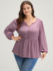 Solid Crochet Lace Lantern Sleeve Flutter Blouse