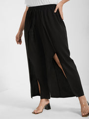 Solid Wrap Split Pocket Knot Waist Pants