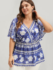 Bandana Ruffles Elastic Waist Wrap Blouse