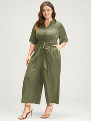 Solid Pocket Button Belted Jumpsuit
