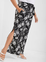 Floral Print Pocket Split Straight Pants