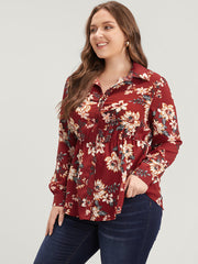 Floral Print Shirt Collar Button Up Blouse