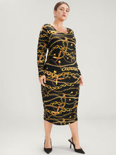 Chain Print Round Neck Bodycon Midi Dress