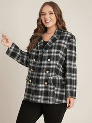 Plaid Flap Pocket Button Up Suit Collar Blazer