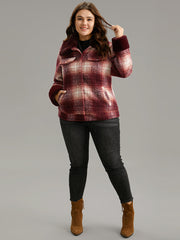 Plaid Patchwork Button Through Fuzzy Trim Jacket