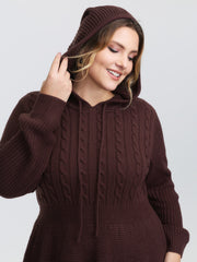 Textured Hooded Cinched-Waist Sweater Dress