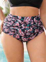 Paisley High Waist Ruched Detail Swim Bottom