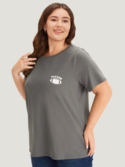 Plain Graphic Print Round Neck T-shirt