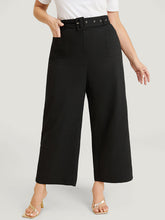 Solid Pocket Eyelet Detail Buckle Belted Pants