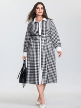 Checkered Pattern Color Contrast Shirt Midi Dress