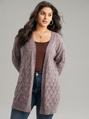 Heather Eyelet Open Front Plisse Cardigan