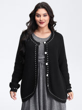 Arc Hem Textured Color Contrast Knit Cardigan