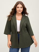 Stretchy Textured Cinched Flared Waist Blazer