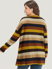 Striped Contrast Open Front Kimono