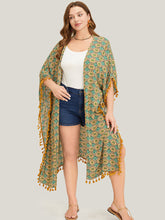 Bandana Batwing Sleeve Tassels Trim Split Open Front Kimono