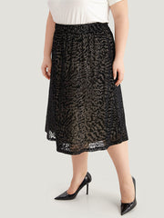 Flocking Water Ripple Elastic Waist Midi Skirt