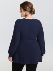 Scoop Neck Cinched-Waist Textured Pullover