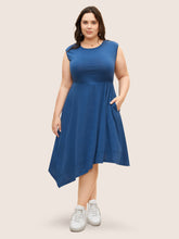 Solid Crew Neck Asymmetrical Hem Dress