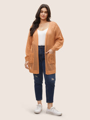 Solid Floral Pocket Pointelle Knit Cardigan